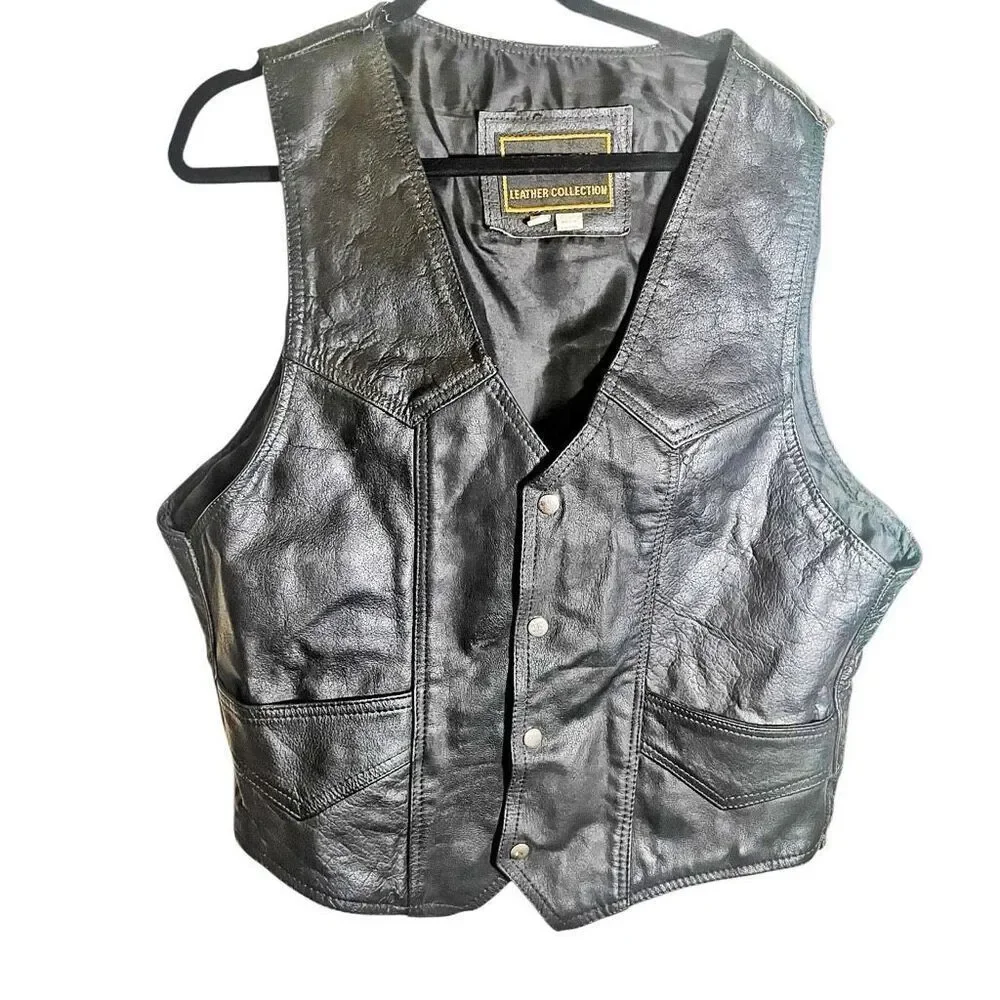 Maryland Leather Company Black Leather Biker Motorcycle Vest Size XL